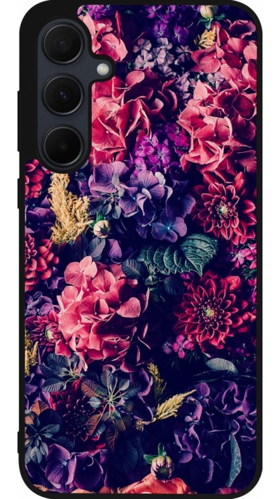 Coque Samsung Galaxy A35 5G - Silicone rigide noir Flowers Dark