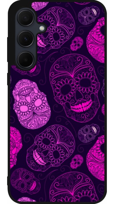 Samsung Galaxy A35 5G Case Hülle - Silikon schwarz Halloween 2023 pink skulls