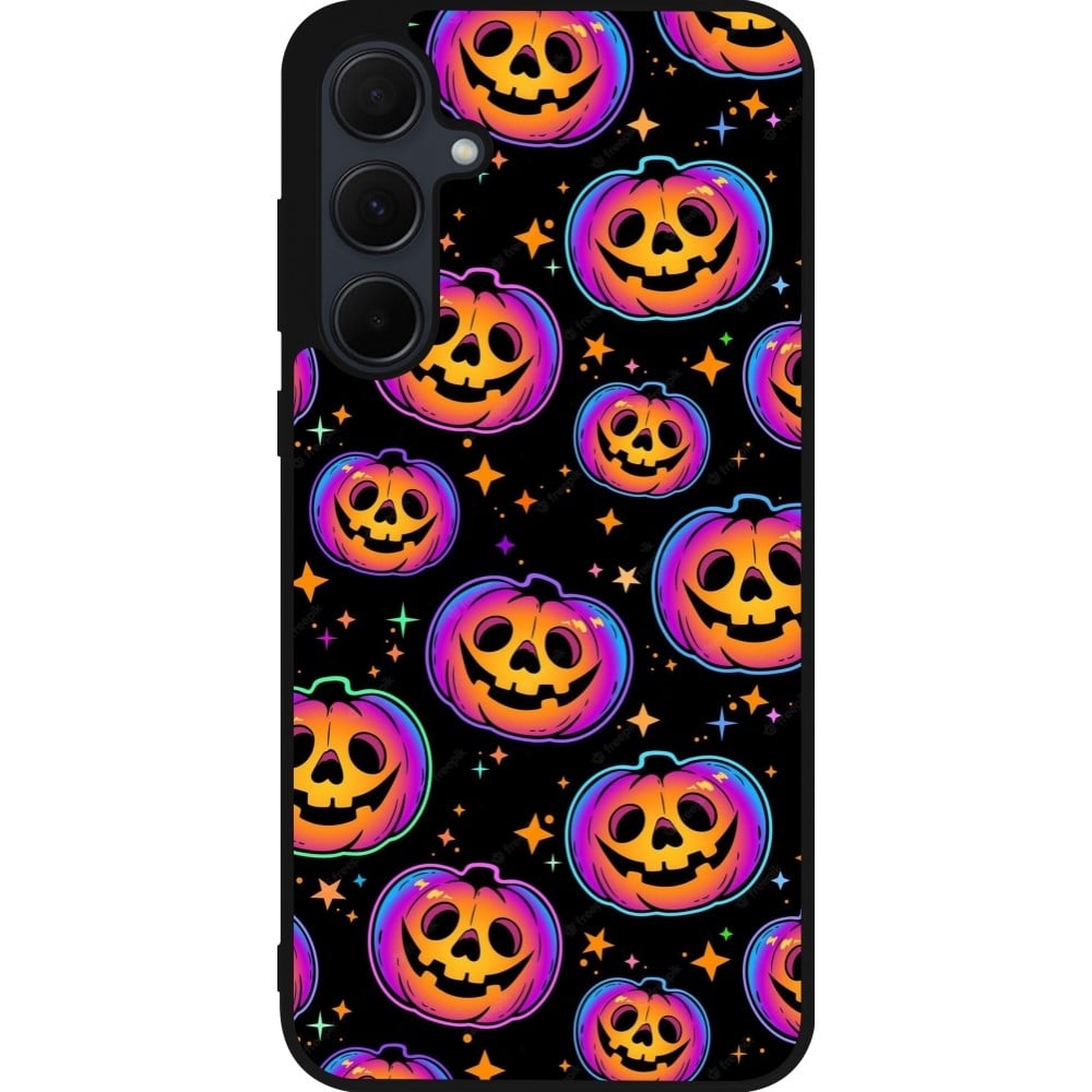 Coque Samsung Galaxy A35 5G - Silicone rigide noir Halloween 2024 rainbow pumpkins