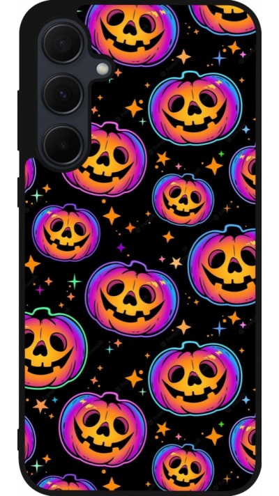 Coque Samsung Galaxy A35 5G - Silicone rigide noir Halloween 2024 rainbow pumpkins