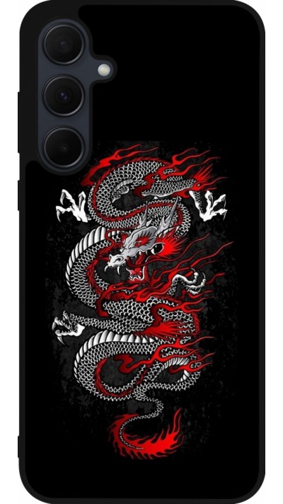 Coque Samsung Galaxy A35 5G - Silicone rigide noir Japanese style Dragon Tattoo Red Black