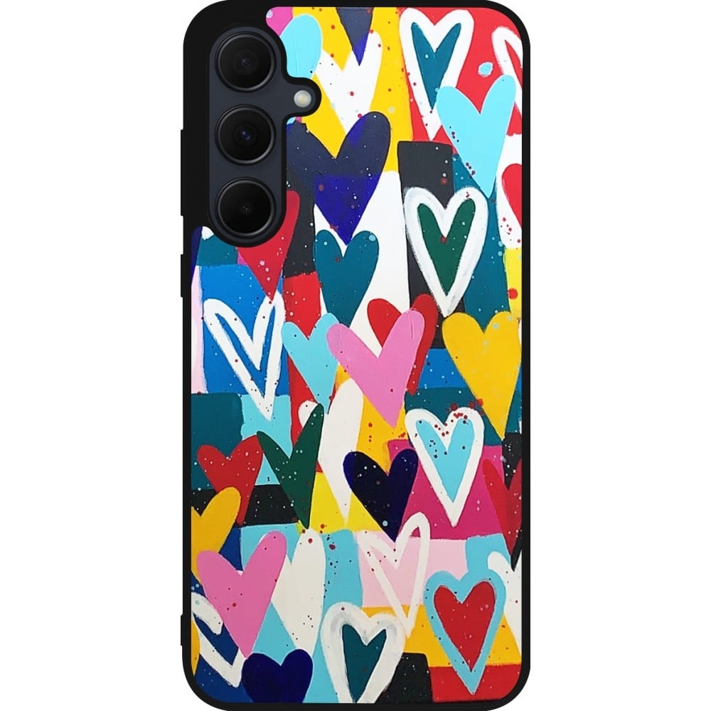 Coque Samsung Galaxy A35 5G - Silicone rigide noir Joyful Hearts