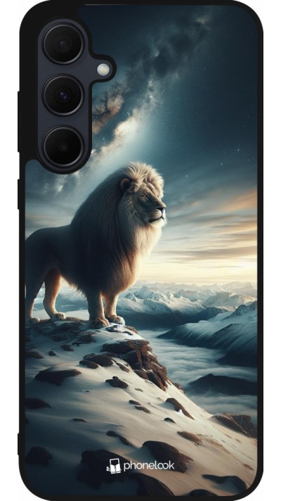 Coque Samsung Galaxy A35 5G - Silicone rigide noir Le lion blanc