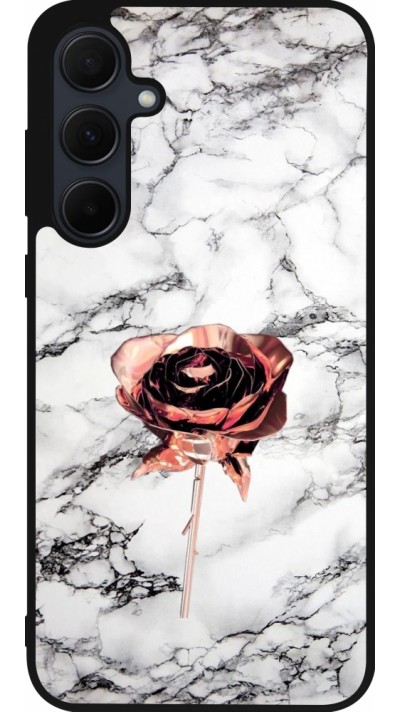 Coque Samsung Galaxy A35 5G - Silicone rigide noir Marble Rose Gold