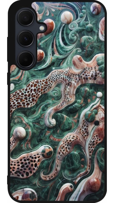 Coque Samsung Galaxy A35 5G - Silicone rigide noir Marbre vert et léopart abstrait