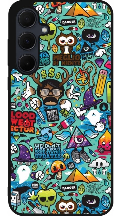 Coque Samsung Galaxy A35 5G - Silicone rigide noir Mixed Cartoons Turquoise