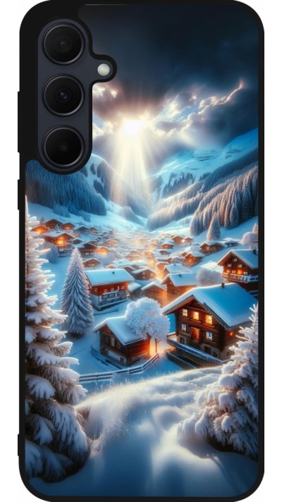 Coque Samsung Galaxy A35 5G - Silicone rigide noir Mont Neige Lumière