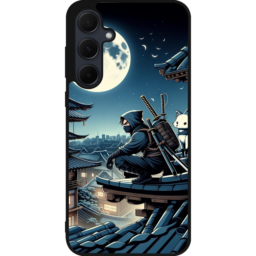 Coque Samsung Galaxy A35 5G - Silicone rigide noir Ninja sous la lune