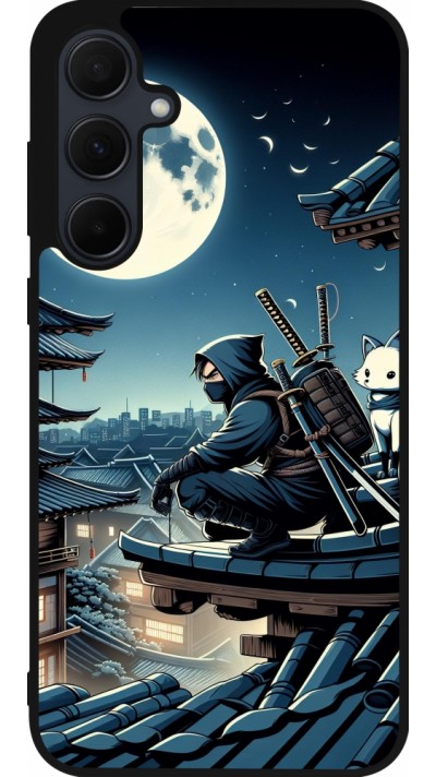 Coque Samsung Galaxy A35 5G - Silicone rigide noir Ninja sous la lune