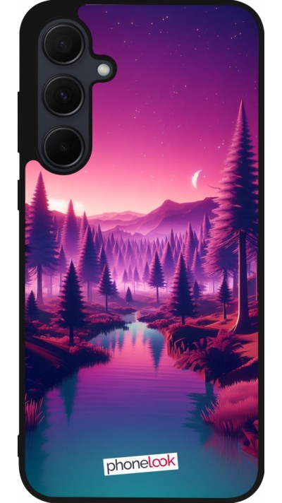 Samsung Galaxy A35 5G Case Hülle - Silikon schwarz Lila-rosa Landschaft