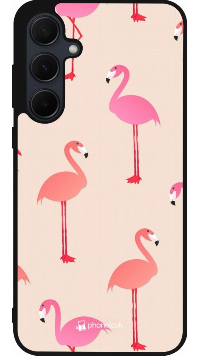 Samsung Galaxy A35 5G Case Hülle - Silikon schwarz Pink Flamingos Pattern