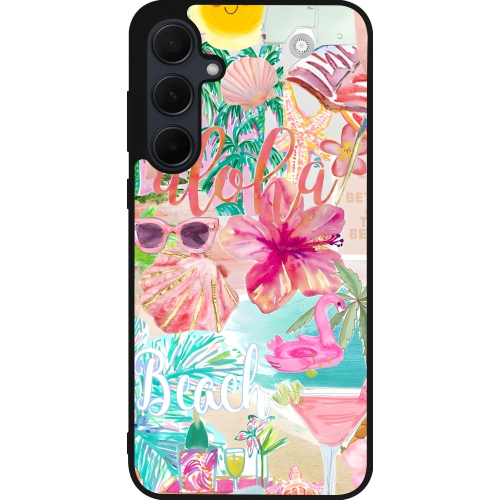 Samsung Galaxy A35 5G Case Hülle - Silikon schwarz Preppy Collage Aloha