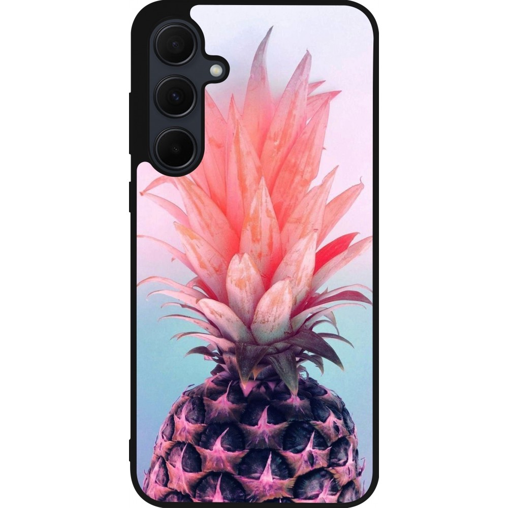 Coque Samsung Galaxy A35 5G - Silicone rigide noir Purple Pink Pineapple