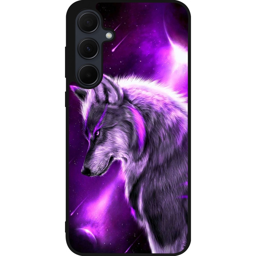 Coque Samsung Galaxy A35 5G - Silicone rigide noir Purple Sky Wolf