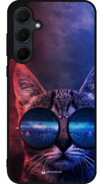 Samsung Galaxy A35 5G Case Hülle - Silikon schwarz Red Blue Cat Glasses