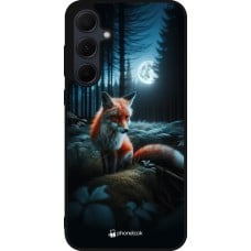 Coque Samsung Galaxy A35 5G - Silicone rigide noir Renard lune forêt