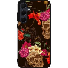 Samsung Galaxy A35 5G Case Hülle - Silikon schwarz Skulls and flowers