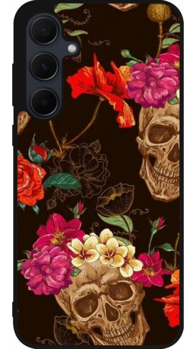 Samsung Galaxy A35 5G Case Hülle - Silikon schwarz Skulls and flowers