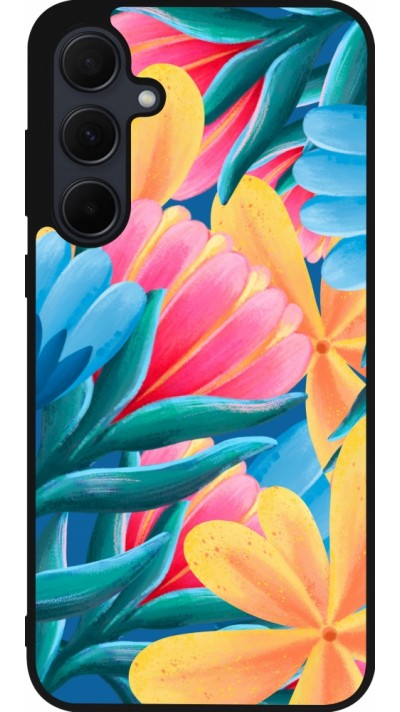 Samsung Galaxy A35 5G Case Hülle - Silikon schwarz Spring 23 colorful flowers