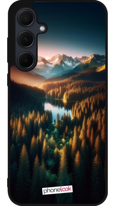 Samsung Galaxy A35 5G Case Hülle - Silikon schwarz Sonnenuntergang Waldsee