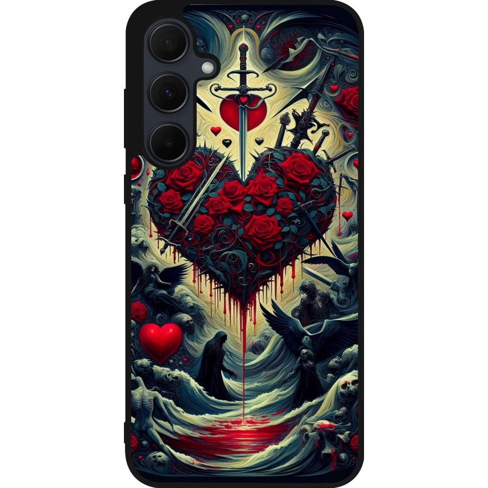 Coque Samsung Galaxy A35 5G - Silicone rigide noir Dark Love Coeur Sang