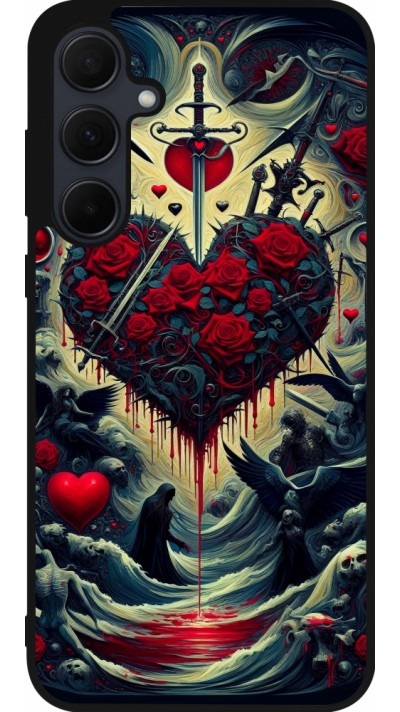 Coque Samsung Galaxy A35 5G - Silicone rigide noir Dark Love Coeur Sang