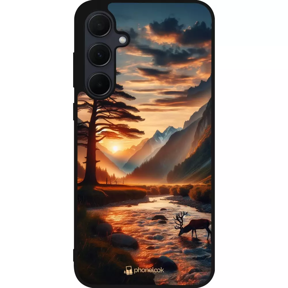 Coque Samsung Galaxy A35 5G - Silicone rigide noir Valley Sunset Deer Tree