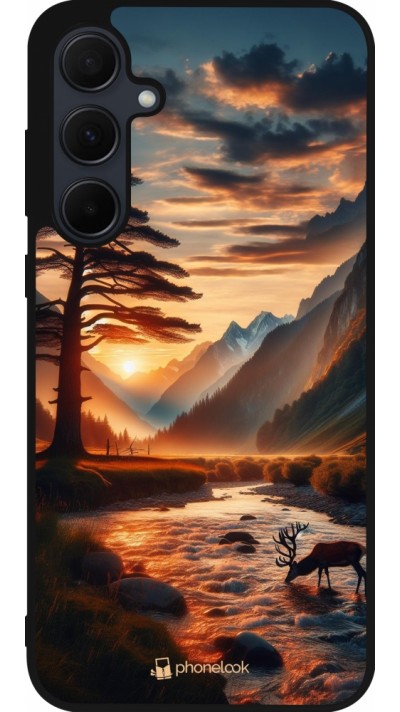 Coque Samsung Galaxy A35 5G - Silicone rigide noir Valley Sunset Deer Tree