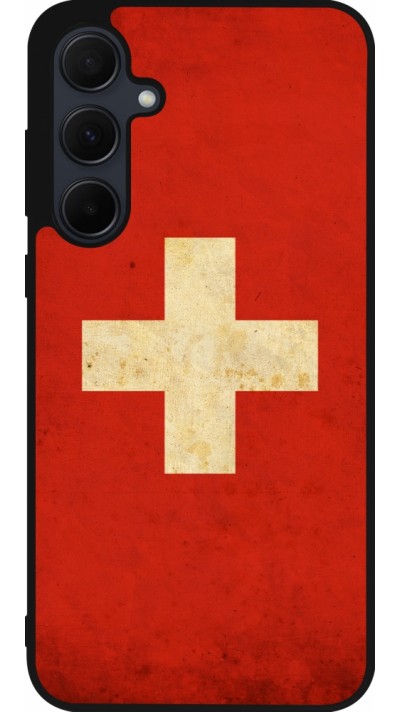 Coque Samsung Galaxy A35 5G - Silicone rigide noir Vintage Flag SWISS