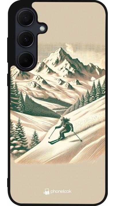 Coque Samsung Galaxy A35 5G - Silicone rigide noir Vintage Ski Mountain