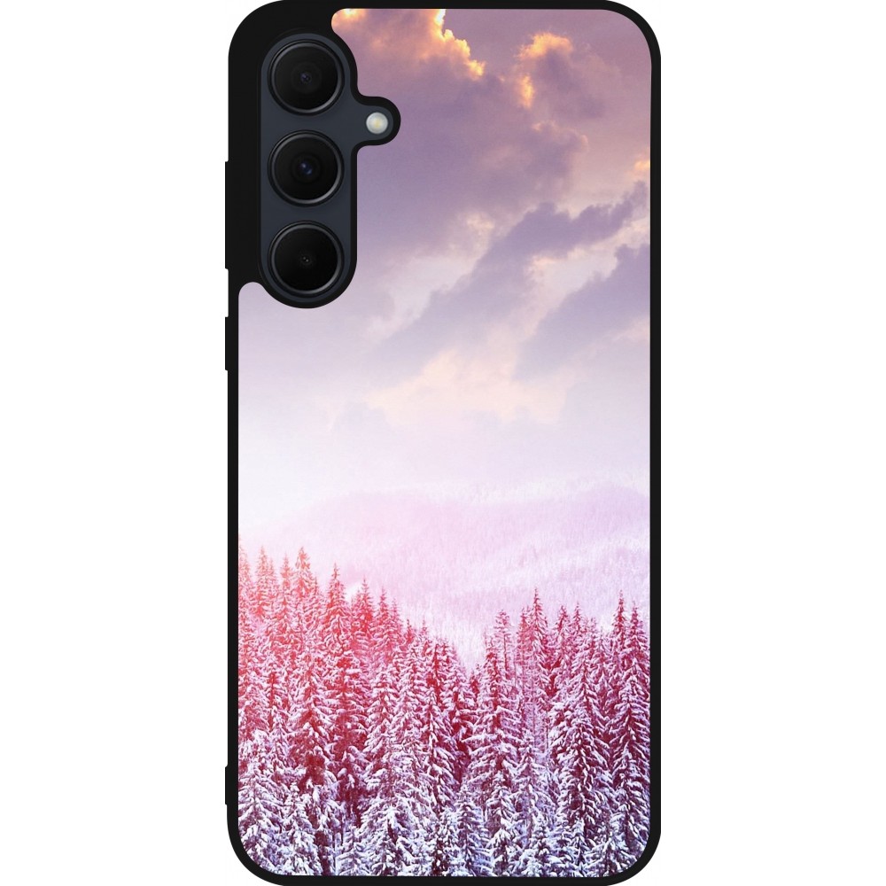 Coque Samsung Galaxy A35 5G - Silicone rigide noir Winter 22 Pink Forest