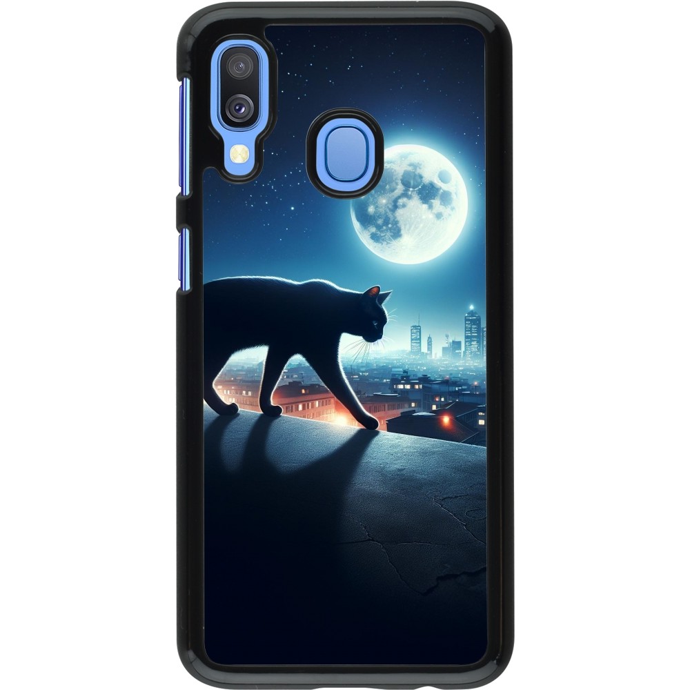 Coque Samsung Galaxy A40 - Chat noir sous la pleine lune