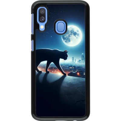 Coque Samsung Galaxy A40 - Chat noir sous la pleine lune