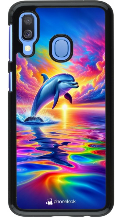 Coque Samsung Galaxy A40 - Dauphin arc-en-ciel heureux