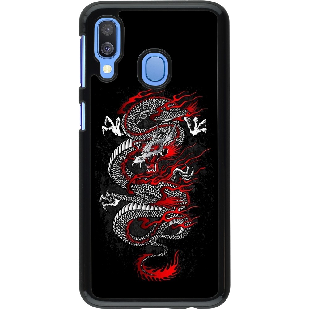 Coque Samsung Galaxy A40 - Japanese style Dragon Tattoo Red Black