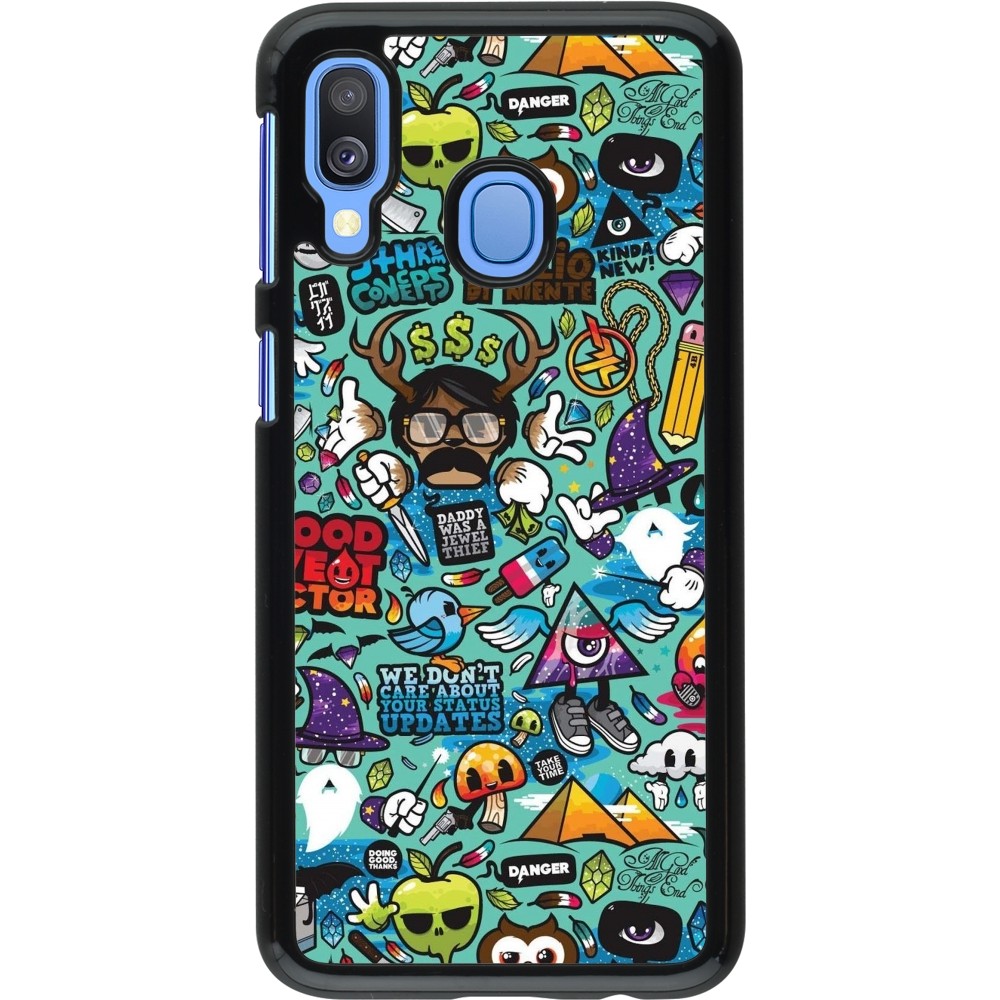 Coque Samsung Galaxy A40 - Mixed Cartoons Turquoise