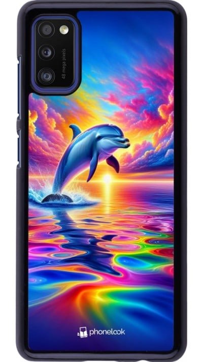 Coque Samsung Galaxy A41 - Dauphin arc-en-ciel heureux