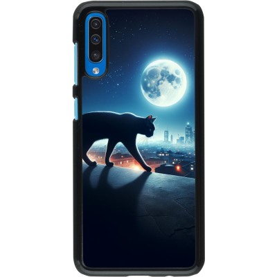 Coque Samsung Galaxy A50 - Chat noir sous la pleine lune