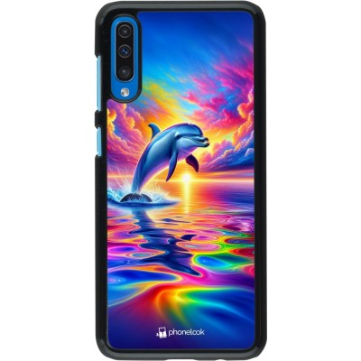 Coque Samsung Galaxy A50 - Dauphin arc-en-ciel heureux