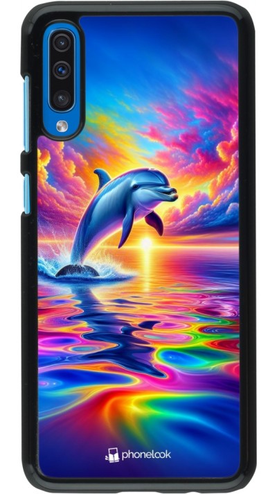 Coque Samsung Galaxy A50 - Dauphin arc-en-ciel heureux