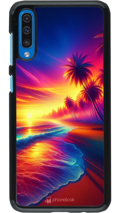 Coque Samsung Galaxy A50 - Plage coucher soleil flashy