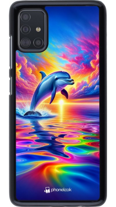 Coque Samsung Galaxy A51 - Dauphin arc-en-ciel heureux