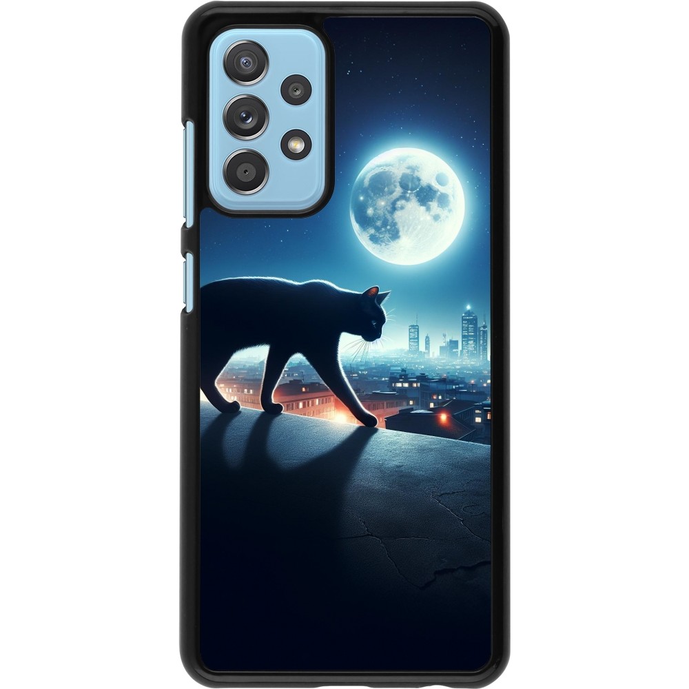 Coque Samsung Galaxy A52 - Chat noir sous la pleine lune