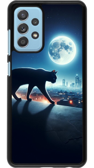 Coque Samsung Galaxy A52 - Chat noir sous la pleine lune