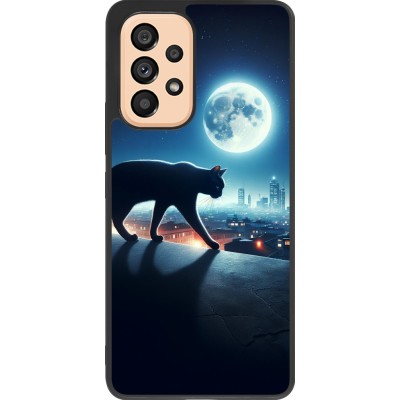 Coque Samsung Galaxy A53 5G - Silicone rigide noir Chat noir sous la pleine lune