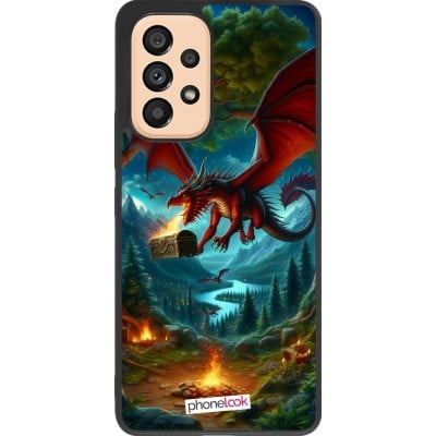 Coque Samsung Galaxy A53 5G - Silicone rigide noir Dragon Volant Forêt Trésor