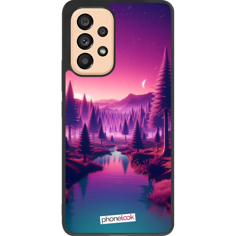 Coque Samsung Galaxy A53 5G - Silicone rigide noir Paysage Violet-Rose