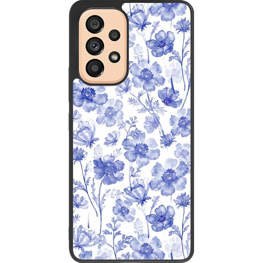 Coque Samsung Galaxy A53 5G - Silicone rigide noir Spring 23 watercolor blue flowers