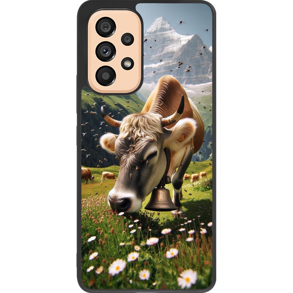 Coque Samsung Galaxy A53 5G - Silicone rigide noir Vache montagne Valais