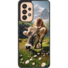 Coque Samsung Galaxy A53 5G - Silicone rigide noir Vache montagne Valais